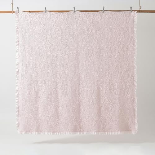Pink Ruffled Quilt Set Queen - 3 Piece Stone-Washed Microfiber Bedding