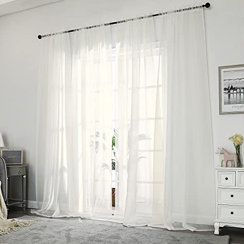 Ivory Sheer Curtains 84 Inches Long - Light Filtering Rod Pocket Panels (2 Pack)