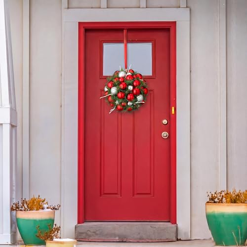 10" Christmas Kissing Ball Decor, Red Silver White Ball Ornament