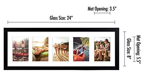 8x24 Collage Picture Frame with Mat for Five 4x6 Photos - Black Wall Frame