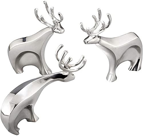Blitzen Reindeer Figurine Set - Lustrous Alloy Christmas Holiday Decor - 3 Piece Display