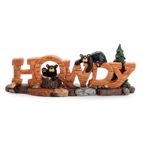 DEMDACO Bearfoots Black Bear Howdy Resin Figurine - Rustic Outdoor Decor, 9 Inches