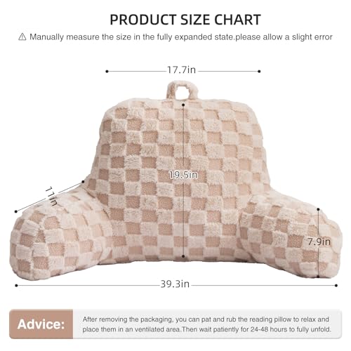 Checkered Bed Rest Wedge Pillow with Arms for Comfort & Support