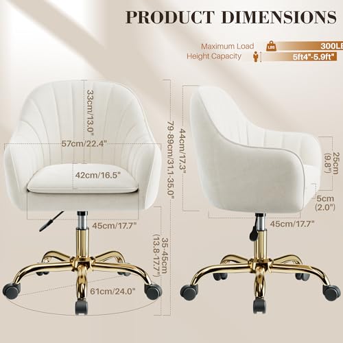 Velvet Vanity Desk Chair with Wheels - Adjustable Swivel Makeup Chair, Beige