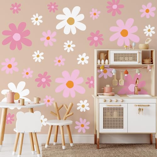 12-Sheet Daisy Wall Decals, Peel and Stick Floral Vinyl Flower Stickers