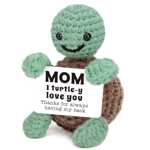 4THFARMES Handmade Crochet Turtle Gift for Mom from Daughter Son, Cute Stepmom & Mother-in-Law Stocking Stuffer - I Love You