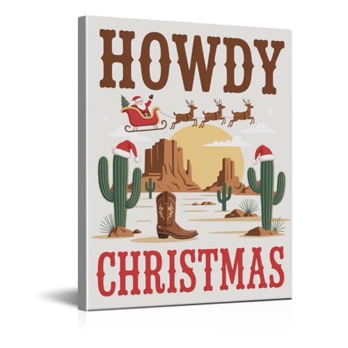 Howdy Christmas Wall Art Decor - Western Holiday Festive Home Accent