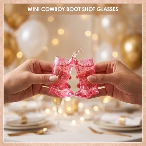 Pink Cowboy Boot Shot Glasses 12 Pcs - Mini Plastic Western Party Cups, 1 oz