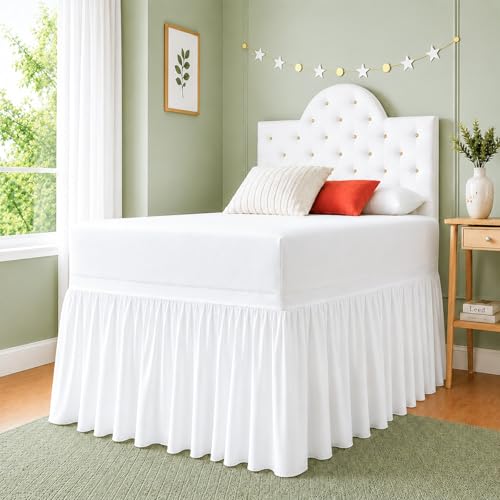 Twin XL Bed Skirt 32 Inch Drop - White Microfiber Dust Ruffle for Dorms
