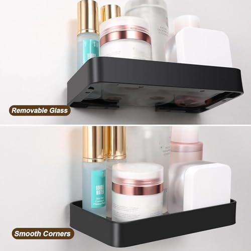 8-Inch Small Glass Floating Shelf, Matte Black Wall Mounted Organizer