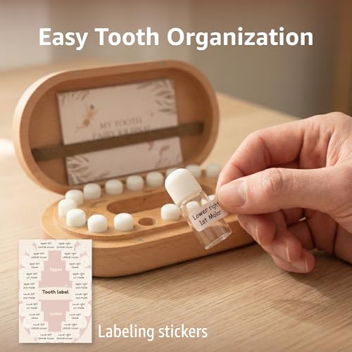 Wooden Baby Teeth Keepsake Box with Tooth Fairy Journal & Capsules