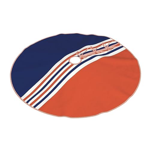 MIZIBAO Christmas Tree Skirt 36 Inch Navy Blue & Orange Stripes (Navy/Orange) - Premium Faux Linen