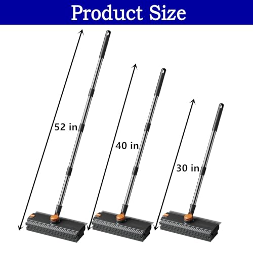 3-in-1 Floor Scrub Brush with Squeegee and 52" Long Handle for Tile & Grout