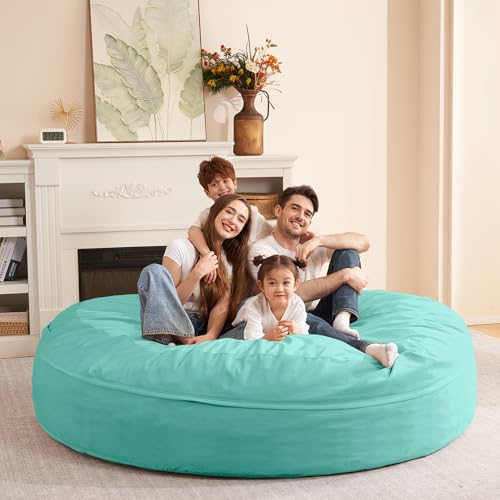 7-Foot Memory Foam Bean Bag Chair - Extra Large Velvet Lounger (Aqua)