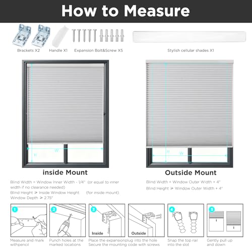 Cordless Blackout Cellular Shades, 35" W x 64" H, White - Thermal Insulated Honeycomb Blinds