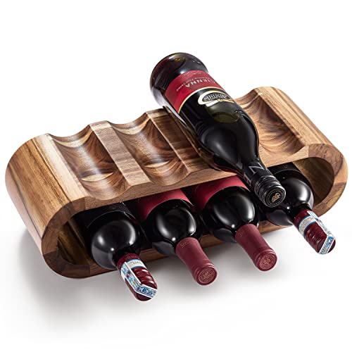 8-Bottle Wooden Wine Rack, Freestanding Acacia Countertop Wine Holder