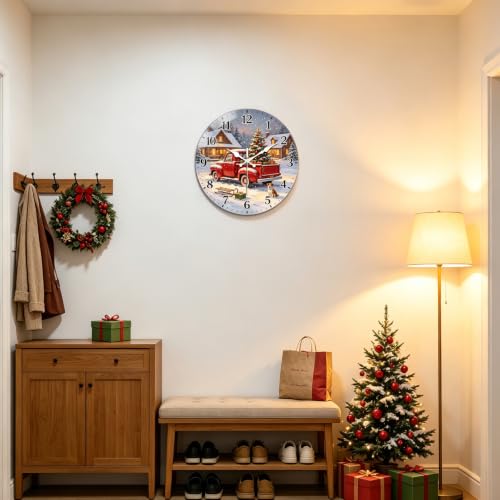Peacoblue Christmas Wall Clock 12 inch Battery Operated – Frameless Silent Non-Ticking