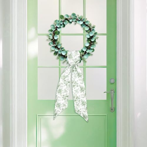 Green Floral Wreath Sash 2 Pcs Chinoiserie Garland Ribbon for Front Door Decor