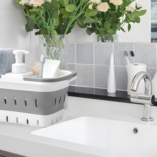 Collapsible Plastic Shower Caddy Tote – Portable Foldable Storage Basket with Drainage Holes & Handles for Bathroom, Gym & Travel