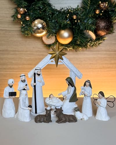 12 Pack Indoor Nativity Set - Christmas Scene Figurines for Holiday Decor