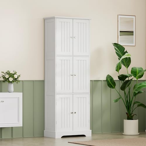 Tall 63.2" Bathroom Storage Cabinet with 6 Doors & Adjustable Shelves