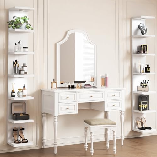 7 Tier Wall Shelf with LED Lights White Floating Display Shelf