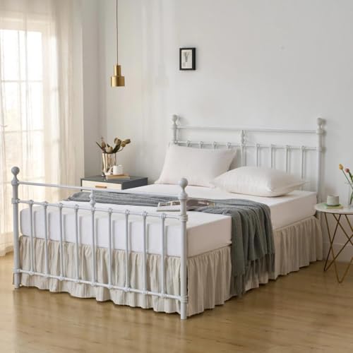 Queen Size Tufted Ruffled Bed Skirt - 14 Inch Drop with Split Corners