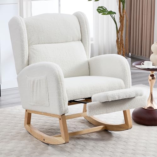 Teddy Upholstered Nursery Rocking Chair with Adjustable Footrest