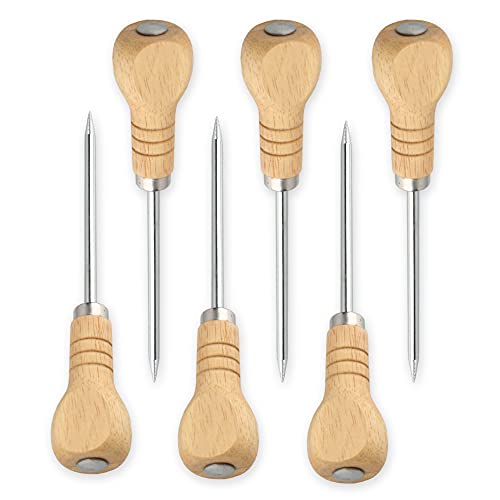 Yzurbu 6-Pack Stainless Steel Ice Picks with Wooden Handles - Kitchen & Bar Ice Breaking Tools