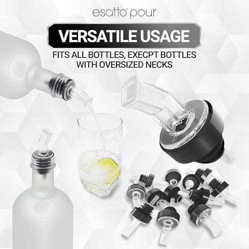 Esatto 24 Pack Liquor Bottle Pourers with Built-in Filter Spouts - Drip-Free, Universal Fit