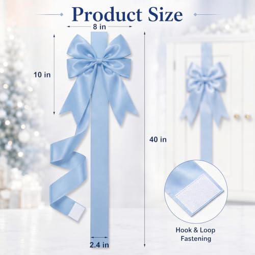 WILLBOND Light Blue Christmas Cabinet Bows, 6 Pieces - Satin Ribbon Decorative Kitchen Tools