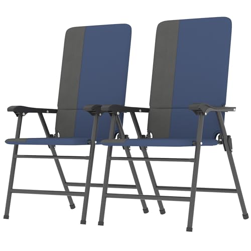 Padded Folding Patio Chairs, High Back Outdoor Lawn Chair Set of 2, Blue