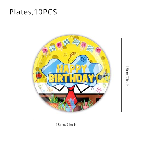 Cartoon Sponge Birthday Party Supplies Set - Tableware for 10 Kids