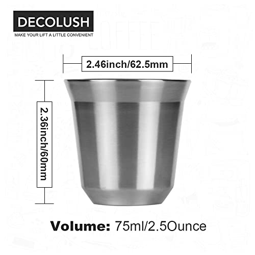 Decolush Stainless Steel Double Wall Insulated Espresso Cups - 75mL, 4 Pack, Travel Friendly
