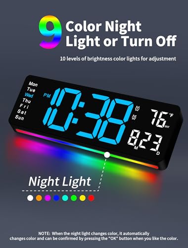 16-Inch Large LED Digital Wall Clock with Remote and RGB Night Light