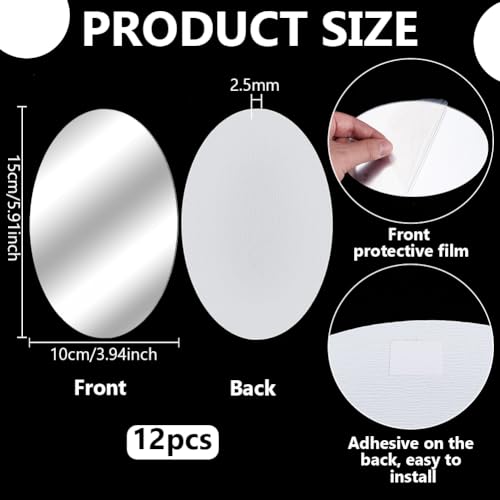 12PCS Oval Acrylic Mirror Sheets, 4x6 Inch Self-Adhesive Shatterproof Mirrors