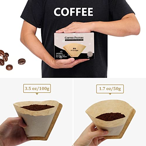 #4 Cone Coffee Filters 8-12 Cup - Unbleached Natural Paper (100 Count)