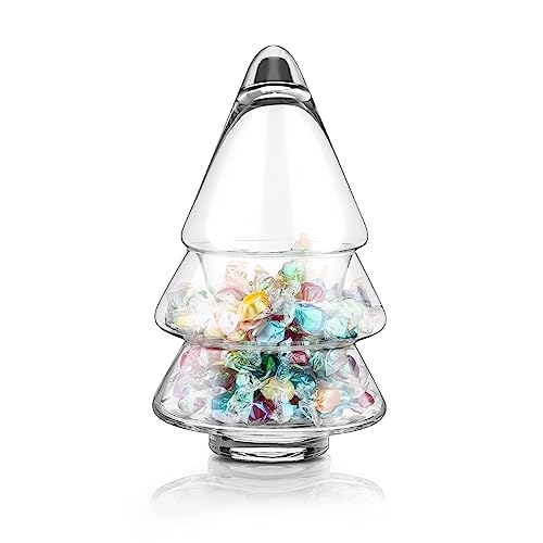 Sliner Glass Christmas Tree Candy Jar with Lid, 9" x 5" Clear