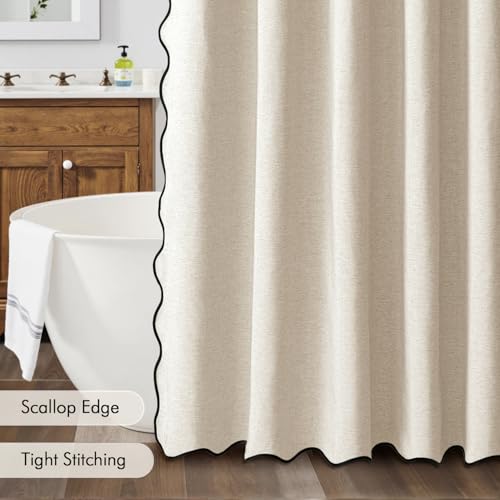 MIULEE Scalloped Shower Curtain Waterproof Linen Textured Cream 72x72