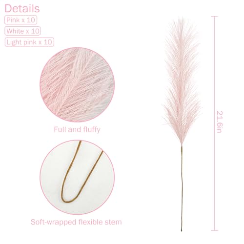 30pcs Faux Pampas Grass Stems, 21.6in Fluffy Artificial Floral Decor