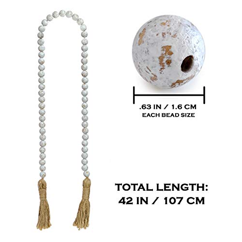 Rustic Wood Bead Garland with Jute Tassel - Farmhouse Tiered Tray Decor
