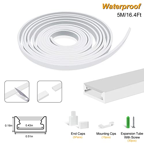 16.4ft Flexible Silicone LED Channel for 10mm Strip Lights, IP67 Waterproof