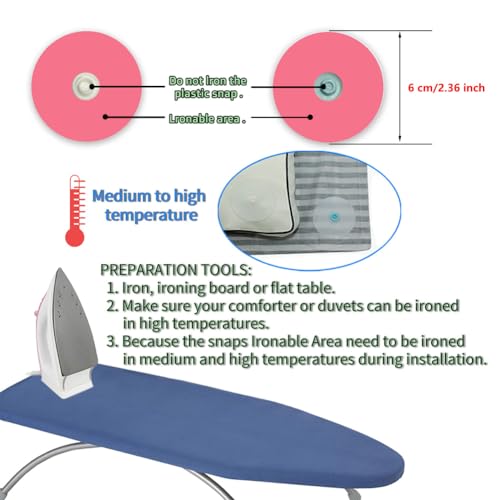 Iron-On Duvet Snaps 16 Pack for Secure Comforter Fixation