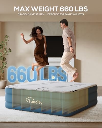 Queen Air Mattress with Built-in Pump, 20" Extra High, Foam Topper