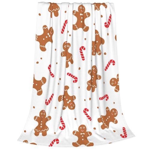 FalePrint Christmas Gingerbread Man Throw Blanket 60x50 Inches Ultra Soft Cozy Flannel Christmas Decor