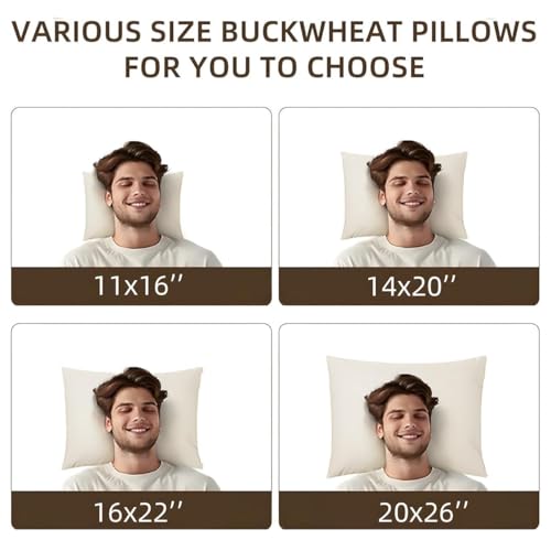 Organic Buckwheat Pillow for Neck Pain Relief | Adjustable Cooling Pillow, 20x26''