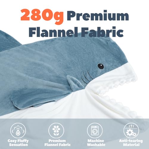 Soft Shark Wearable Blanket Hoodie - Cozy Flannel Shark Sleeping Bag