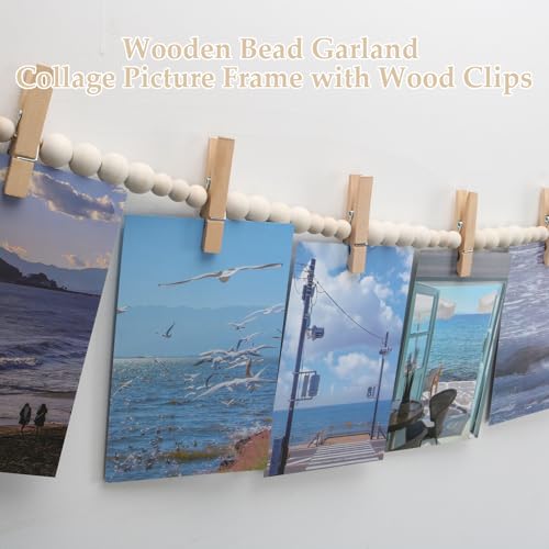 3PCS Boho Wooden Bead Hanging Photo Display with 45 Clips, 67 Inch Wall Art