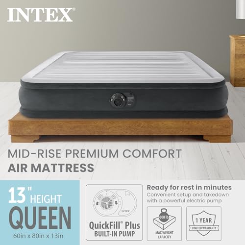 Intex Dura-Beam Deluxe Queen Air Mattress 18-Inch with Built-In Pump