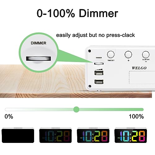 7.5-Inch Large Digital Alarm Clock with Rainbow LED Display and USB Charger